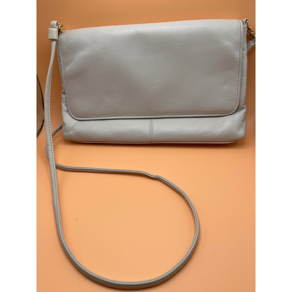 Marlo Vintage Light Gray Leather Crossbody Bag Gold Tone Hardware Flap Clutch